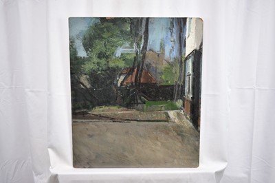 Lot 1120 - Richard Drew, known as Zacron (British, 1943-2012) oil on board, View from a window, 48 x 41cm