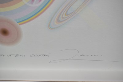 Lot 1123 - Richard Drew, known as Zacron (British, 1943-2012), archival fine art print - Air Guitar, dedicated to Eric Clapton, signed inscribed and numbered 10/250, 86 x 64cm, glazed frame