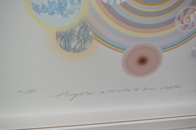 Lot 1123 - Richard Drew, known as Zacron (British, 1943-2012), archival fine art print - Air Guitar, dedicated to Eric Clapton, signed inscribed and numbered 10/250, 86 x 64cm, glazed frame