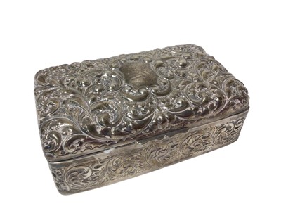 Lot 343 - Victorian silver jewellery casket of rectangular form with embossed scroll and foliate decoration