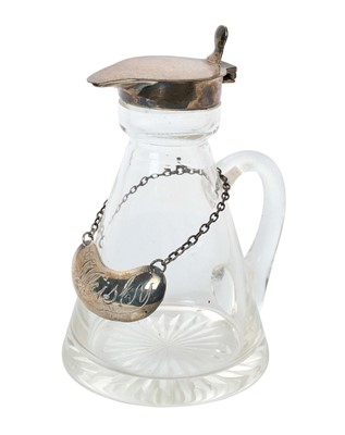Lot 347 - 1930s silver mounted whisky tot of conical form, with cut glass body and silver hinged cover