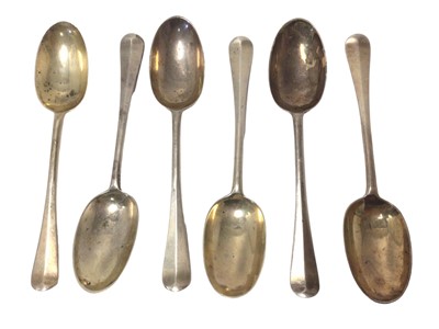Lot 351 - Set of six Hanoverian rattail pattern table spoons, with engraved initial G (London 1897))