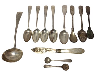 Lot 353 - Selection of Georgian and later teaspoons and other items (various dates and makers)