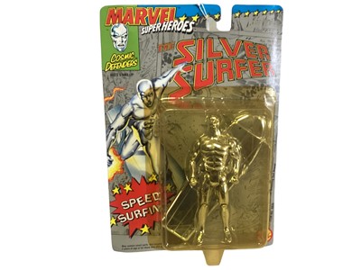 Lot 166 - Toy Biz Marvel Super Heroes Cosmic Defenders including The Thing No.4832, Annihilus No.4840, The Amazing Spider-Man No.4838 & The Silver Surfer No.4835, all on card with bubblepack (4)