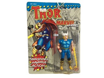 Lot 167 - Toy Biz (c1993) Marvel Super Heroes action figures including Dr. Doom No.4803, Green Goblin No.4815 & Thor No.4817, all on card with bubblepack (3)