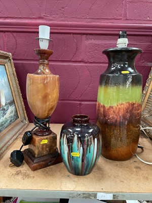 Lot 726 - West German studio pottery vase (converted into a lamp), together with another lamp and a Belgian Art Nouveau vase (3).