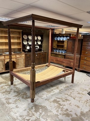 Lot 1432 - 19th century mahogany four poster bed, supported by two front reeded columns, 143cm wide x 212cm high
