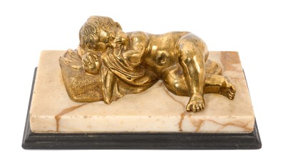 Lot 974 - 19th century ormolu and marble paperweight, modelled as a sleeping infant