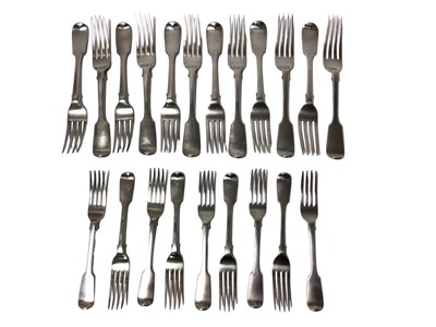 Lot 374 - Set 12 Victorian silver Fiddle pattern forks