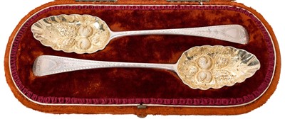 Lot 365 - Pair George III silver table spoons, later converted to berry spoons
