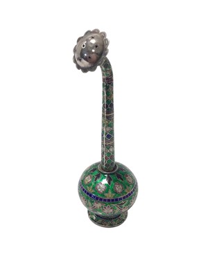 Lot 978 - Middle Eastern silver and enamel rose water sprinkler, 17cm in overall height