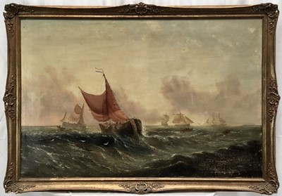 Lot 116 - After William Calcott Knell (1830-1880), oil on canvas Dutch fishing vessels