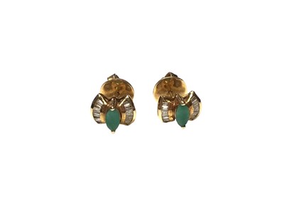 Lot 134 - Pair of emerald and diamond earrings