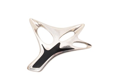 Lot 55 - Georg Jensen Danish silver and black enamel brooch of modernist abstract form, designed by Henning Kopel, model 323