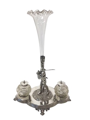 Lot 384 - Golfing interest- Edwardian novelty silver plated combination inkstand and epergne