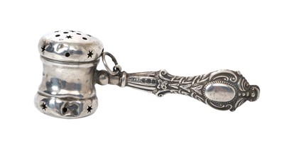 Lot 385 - Edwardian silver novelty child's rattle modelled as an auctioneer's gavel