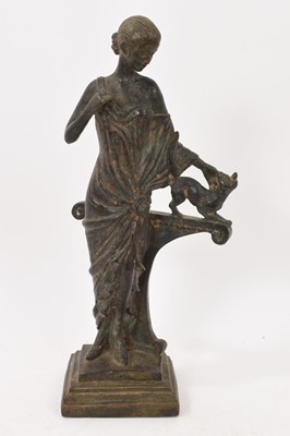 Lot 954 - Bronze sculpture of a woman stroking a cat, c.1930s