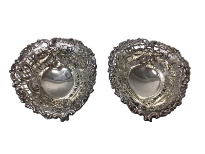 Lot 377 - Pair Victorian silver bonbon dishes of heart shaped form, with pierced decoration
