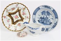Lot 21 - 18th century Lowestoft blue and white sauce...