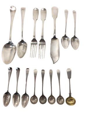 Lot 395 - Selection of Georgian and later silver flatware