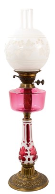 Lot 991 - Victorian ruby and overlaid glass oil with shade