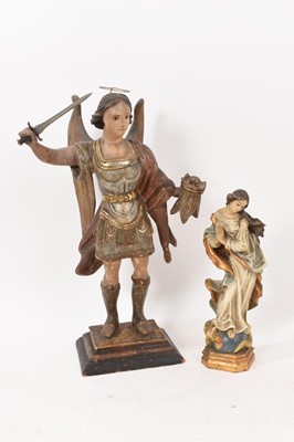 Lot 983 - 19th century continental gesso and polychrome painted figure of a saint, and another similar figure