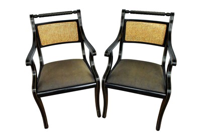 Lot 1462 - Pair of Regency style ebonised chairs