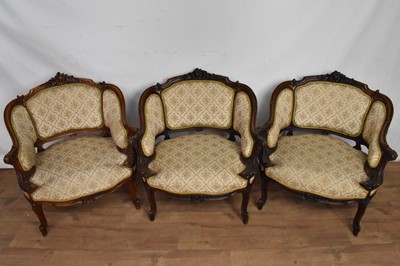 Lot 1465 - Set of three French walnut framed tub chairs