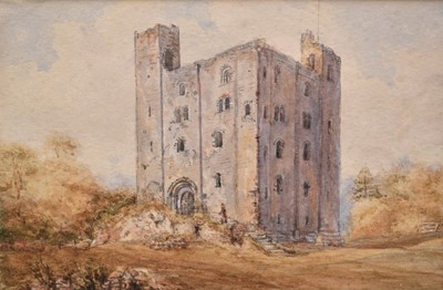 Lot 1129 - East Anglian School, 19th century, watercolour - The Keep, Hedingham Castle, 15cm x 23cm, in glazed gilt frame
