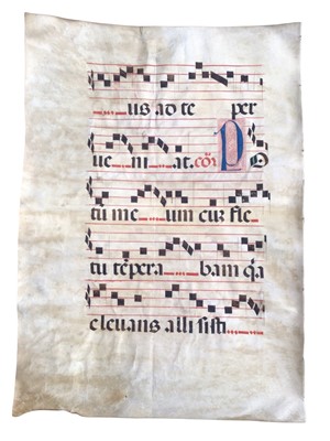 Lot 985 - 15th / 16th century Continental illuminated leaf of plainsong, on vellum, 68 x 42cm