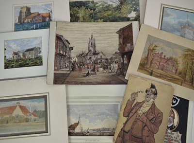 Lot 1080 - Group of English School, mostly 19th century watercolours to include: 'Alborough Church', Poslingford School, East Tilbury c.1870, House at Rochford, Lane in Reydon, West Thurrock Church, Great Sta...