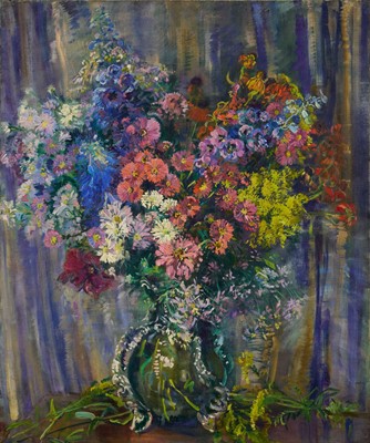 Lot 1171 - Amy Watt (1900-1956) oil on board - Summer flowers in blue, 76 x 63cm