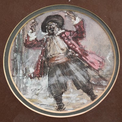 Lot 1177 - *John Millar Watt (1895-1975) watercolour - Set of three original illustrations from The Flying Dutchman, each tondo, 10cm diameter, glazed frames