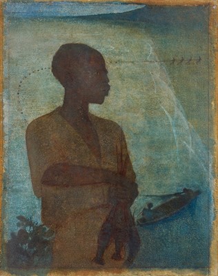 Lot 1181 - *Mary Millar Watt (1924-2023) oil on canvas laid down on board - The fisherman, Jamaica 1952, 42 x 32cm