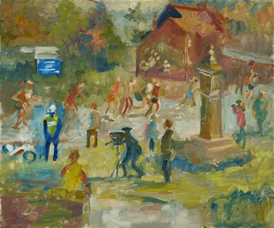 Lot 1185 - *Mary Millar Watt (1924-2023) oil on canvas, road race, 51 x 62cm