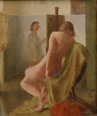 Lot 1186 - *Mary Millar Watt (1924-2023) oil on canvas - Life drawing class, signed, 61 x 50cm, framed