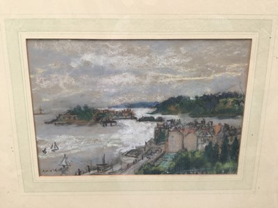 Lot 130 - Amy Watt (1900-1956) pastel - Drake's Island, Plymouth, 15 x 22cm, glazed frame