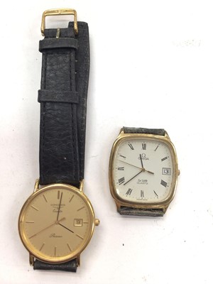 Lot 1095 - Omega De Ville quartz wristwatch and a Longines Presence quartz wristwatch on black leather strap (2)