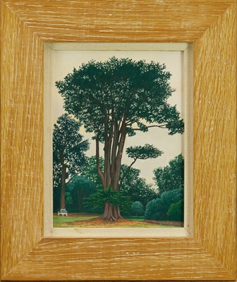 Lot 1167 - *Tom Deakins (b. 1957) oil on board - Cedars and Seat, 20 x 15cm, framed