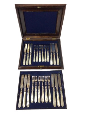 Lot 435 - Cased set of Victorian silver, mother of pearl handled fruit knives and forks