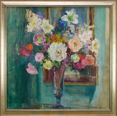 Lot 1191 - Amy Watt (1900-1956) oil on canvas, Still life of summer flowers in a purple vase, signed, 76 x 76cm