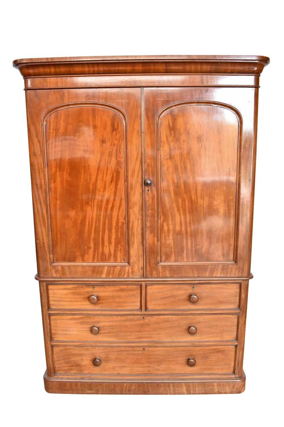 Lot 1549 - Good quality late Victorian satinwood linen press by Heal & Son