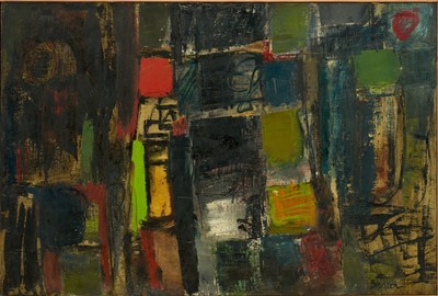 Lot 1329 - *Robert Sadler (1909-2001) acrylic on board - Abstract, signed, 52 x 77cm, framed