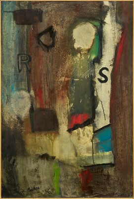 Lot 1330 - *Robert Sadler (1909-2001) oil on board, 'Sgraffito 1964' signed, 77cm x 52cm. Exhibited: Festival Gallery, Aldeburgh 1966