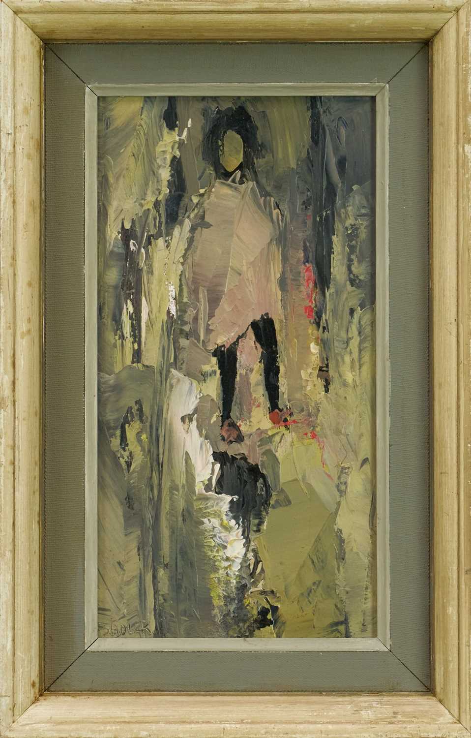 Lot 1334 - *Robert Sadler (1909-2001) acrylic on board - Girl in smock, signed, 28cm x 15cm
