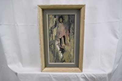 Lot 1334 - *Robert Sadler (1909-2001) acrylic on board - Girl in smock, signed, 28cm x 15cm