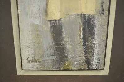 Lot 1333 - *Robert Sadler (1909-2001) acrylic on board - Girl in Yellow Dress, signed, 30cm x 10cm, framed