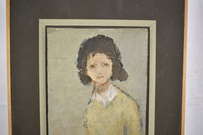 Lot 1333 - *Robert Sadler (1909-2001) acrylic on board - Girl in Yellow Dress, signed, 30cm x 10cm, framed
