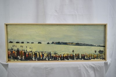 Lot 1331 - *Robert Sadler (1909-2001) oil on board - Crowds at the Races, signed, 18.5cm x 52cm. NB: Painted at Newmarket in the 1950s, where Robert Sadler often worked alongside Alfred Munnings.