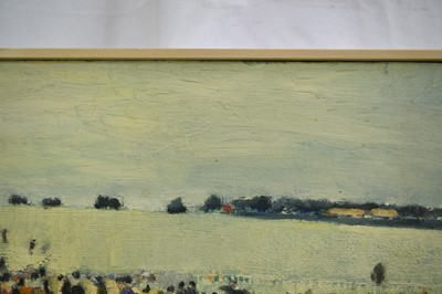 Lot 1331 - *Robert Sadler (1909-2001) oil on board - Crowds at the Races, signed, 18.5cm x 52cm. NB: Painted at Newmarket in the 1950s, where Robert Sadler often worked alongside Alfred Munnings.